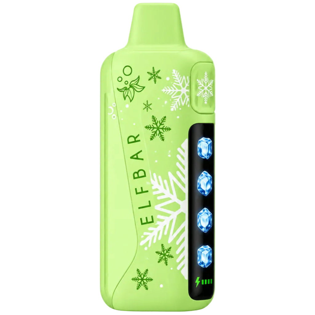 ELFBAR Ice King Pro 40000 Puffs disposable vape in Kiwi Passion Fruit Guava flavor, shown next to its green and pink packaging box on a white background.