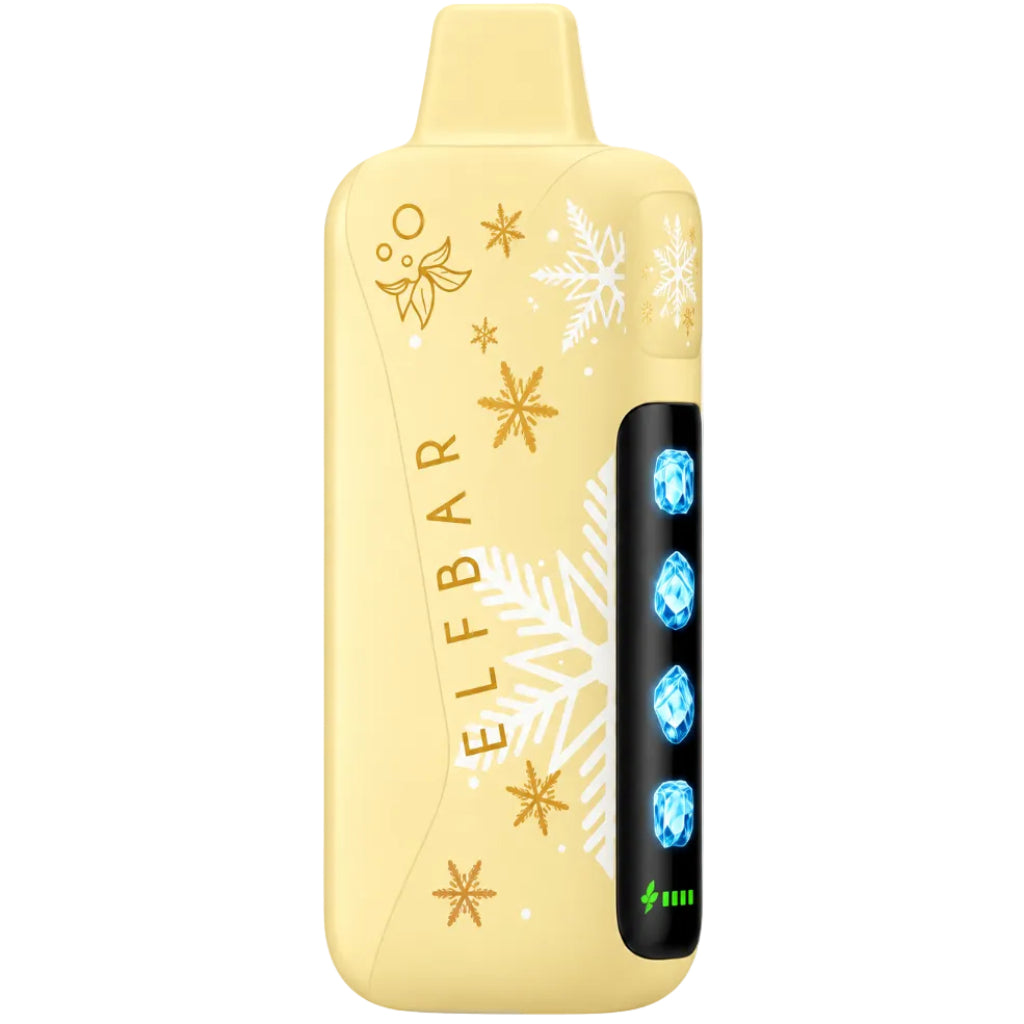 ELFBAR Ice King Pro disposable vape device in Mango Peach Watermelon flavor next to its retail packaging box, shown on a plain white background with the flavor name printed below.