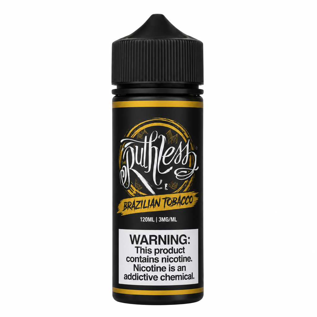 A bottle of Ruffness E-Age nicotine e-liquid on a plain white background. The bottle has a black cap and a black label featuring a gold circular logo and a white warning label at the bottom.