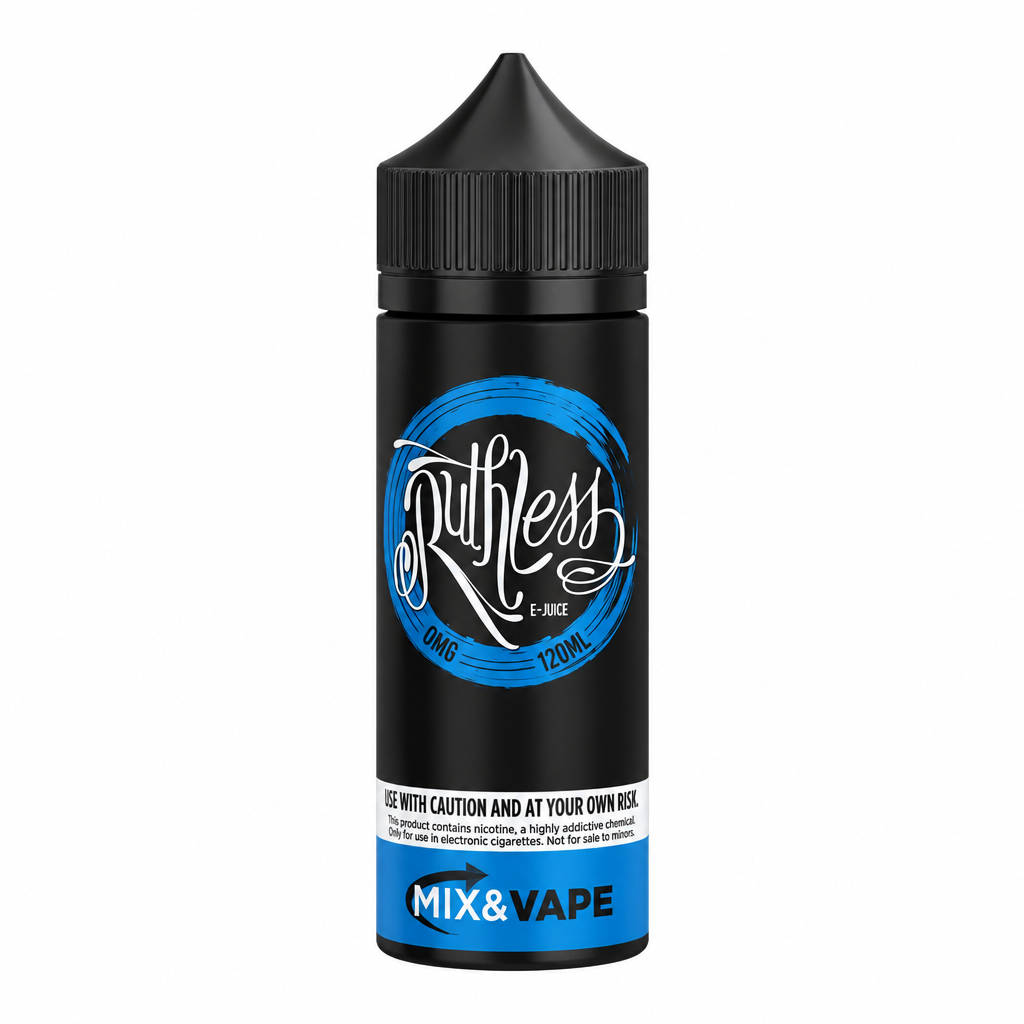 A single bottle of Ruffleffs vape e-liquid on a plain white background. The bottle is black with a blue circular logo and a blue band at the bottom that reads 'MIX&VAPE'.