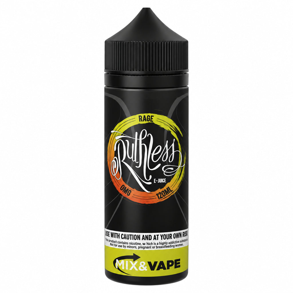 Vape juice bottle with 'Ruthless' label on a white background