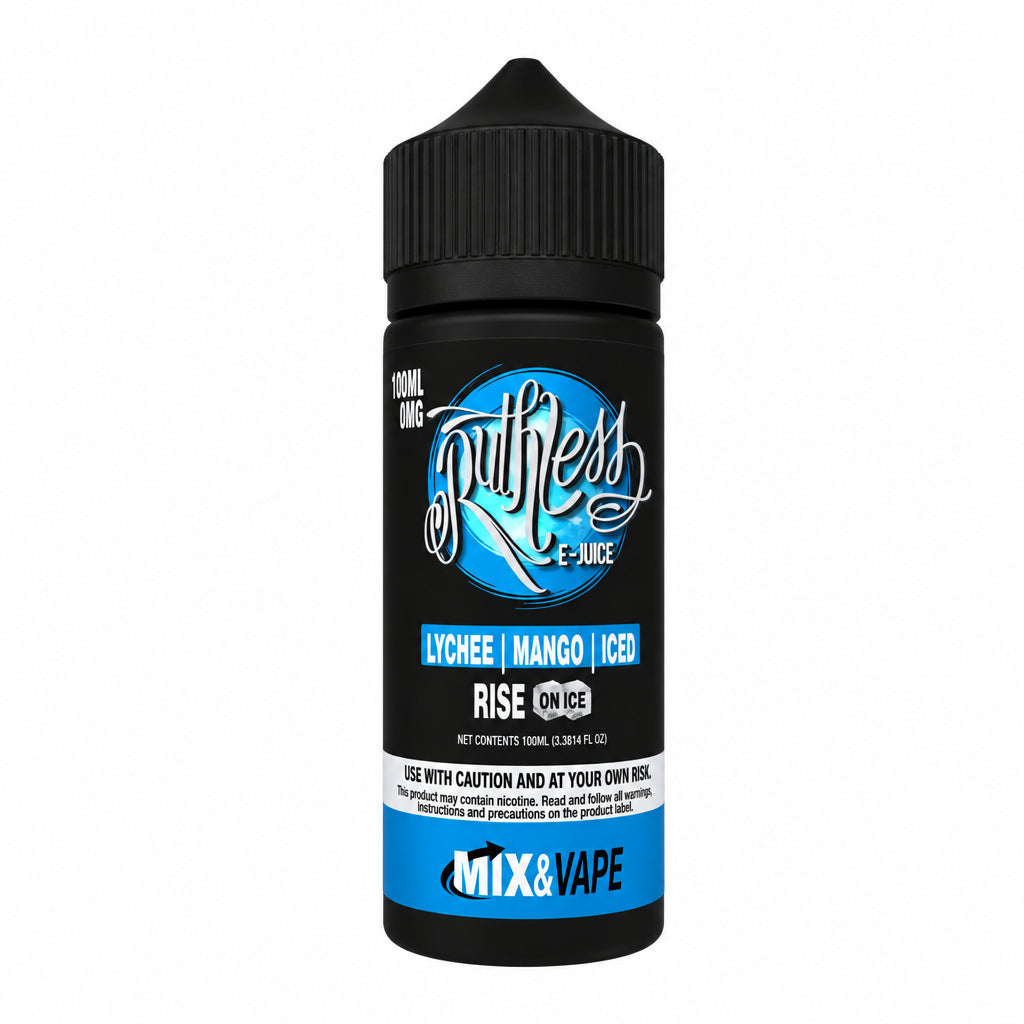 Black and blue bottle of Faultless E-Liquid on a white background