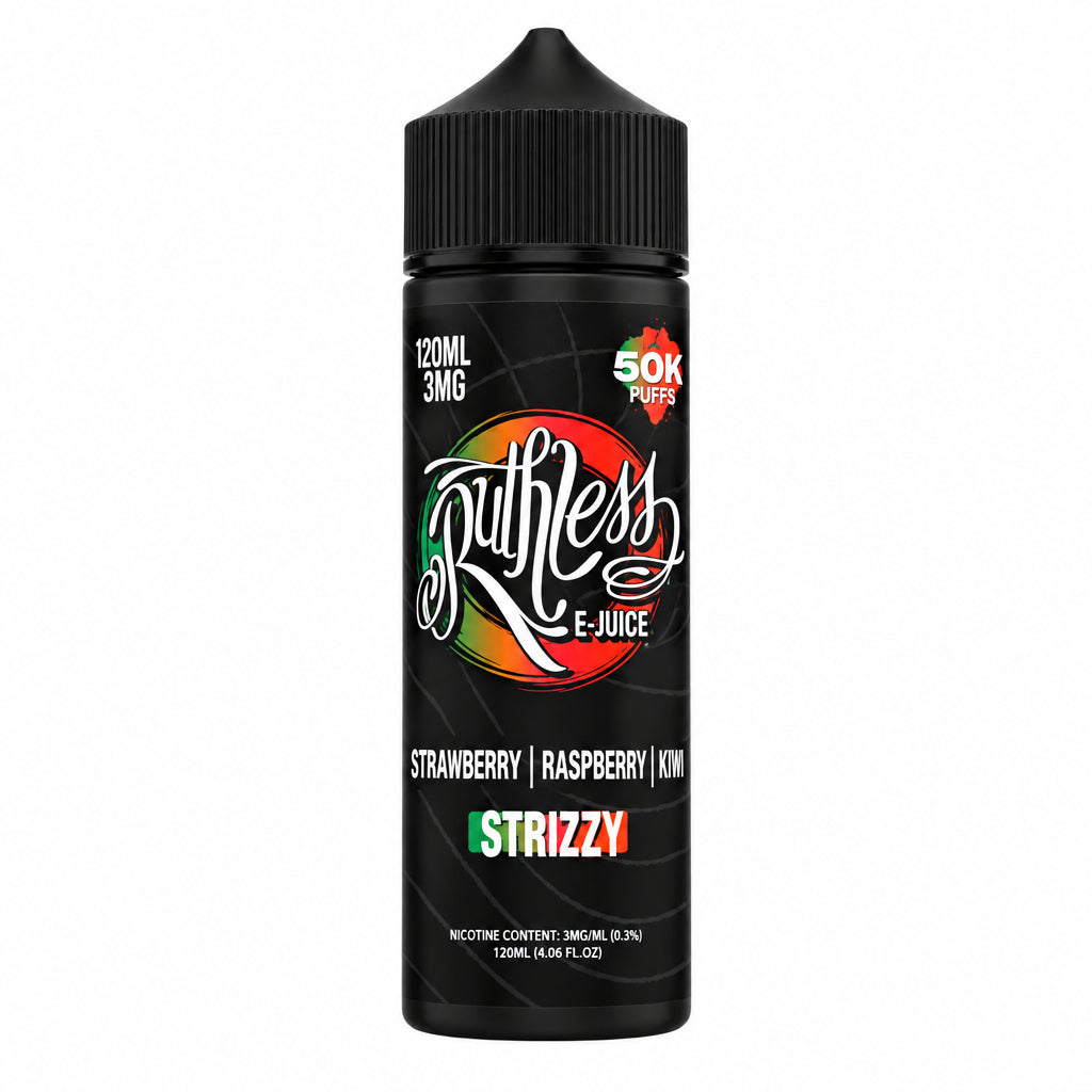 Ruffless e-juice bottle with colorful label on a white background