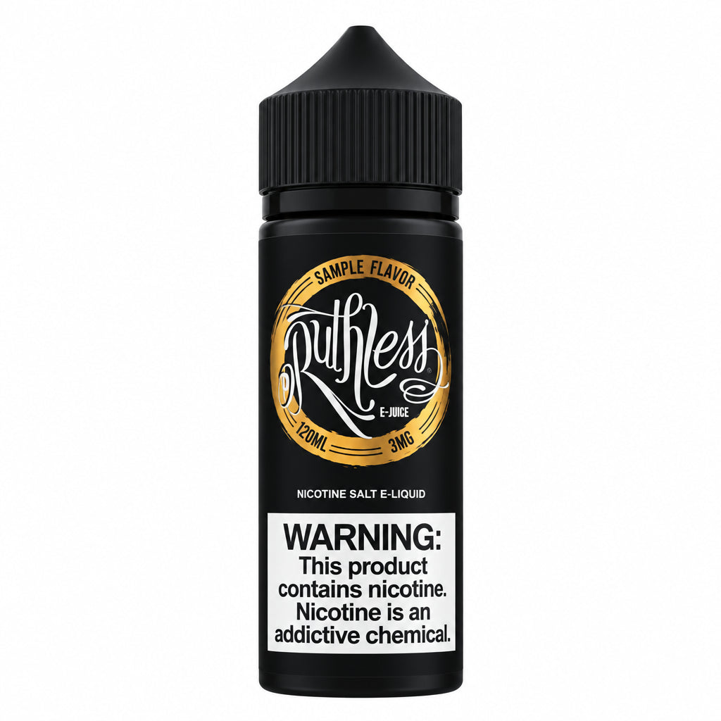 A 160ml black plastic bottle of Rutless e-liquid with a black cap, featuring a gold circular logo and a prominent white warning label on the front, set against a plain white background.